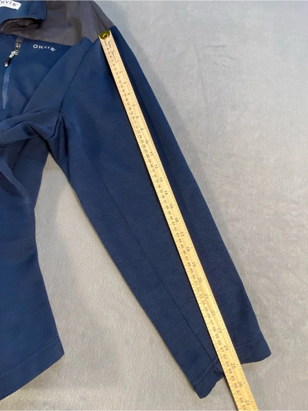 Orvis men’s Navy & Charcoal Zip-Front Long Sleeve Jacket, pockets, lined,size XL